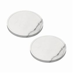 [送料無料]天然素材調のマルチトレー（キャスター付） 2個セット 丸型30cm　ホワイトマーブル（TR-CS-2P-300WHT）