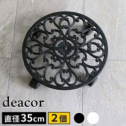 [送料無料]アイアン製プランタースタンド キャスター付 35cm「deacor」(デーコル) ヴィンテージブラック2個セット（IF-N0037-2P-BLK）