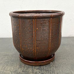 エンシェント ポット アンド ソーサー Lサイズ ブラウン（直径17.4cm×高さ15.7cm）