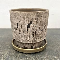 クラック ポット アンド ソーサー Mサイズ グレー（直径13.8cm、高さ14cm）