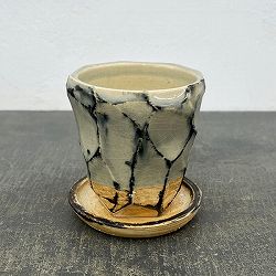 信楽焼き：アヤメポット S（直径約10cm）グレー・受け皿付