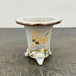 オモト鉢：錦鉢　鶴（つる）・白【268742】／外径10.2cm（内径7.5cm）