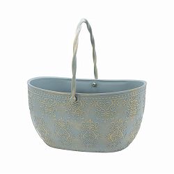 アイリスパターンバスケットGG / グリーン×ゴールド（FC066GG）幅28.5ｃｍ、高さ14.5cm