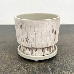 クラック ポット アンド ソーサー Sサイズ ホワイト タイプB（直径10.8cm、高さ10cm）