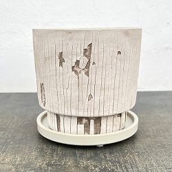 クラック ポット アンド ソーサー Mサイズ ホワイト タイプB（直径13.8cm、高さ14cm）