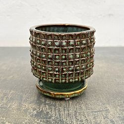 キュービックポット アンド ソーサー Sサイズ グリーン（直径9.4cm、高さ9.5m）