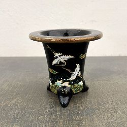 オモト鉢：錦鉢　鶴（つる）・黒【273160】／外径10.5cm（内径7.5cm）