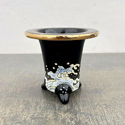 オモト鉢：錦鉢　波（なみ）・黒【273162】／外径10.5cm（内径7.5cm）