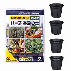 ハーブ用：根っこつよし4号ブラックとハーブの土のセット