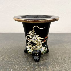 オモト鉢：錦鉢　龍（りゅう）・黒【273791】／外径10.4cm（内径7.4cm）