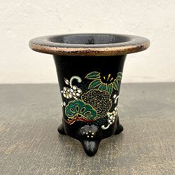オモト鉢：錦鉢　松竹梅（しょうちくばい）・黒【232792】／外径10.8cm（内径7.5cm）