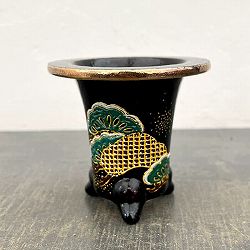 オモト鉢：錦鉢　松（まつ）・黒【232793】／外径10.4cm（内径7.4cm）
