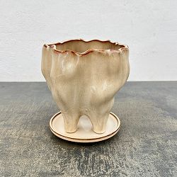 ランプポット アンド ソーサー Mサイズ アイボリー（幅16cm、奥行15.3cm、高さ16.5cm）