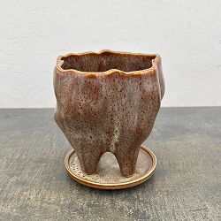 ランプポット アンド ソーサー Mサイズ グレー（幅16cm、奥行15.3cm、高さ16.5cm）