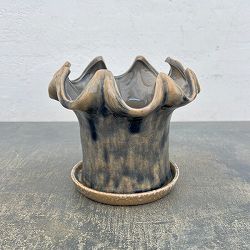 タロンポット アンド ソーサー Mサイズ グレー（幅17cm、高さ15cm）